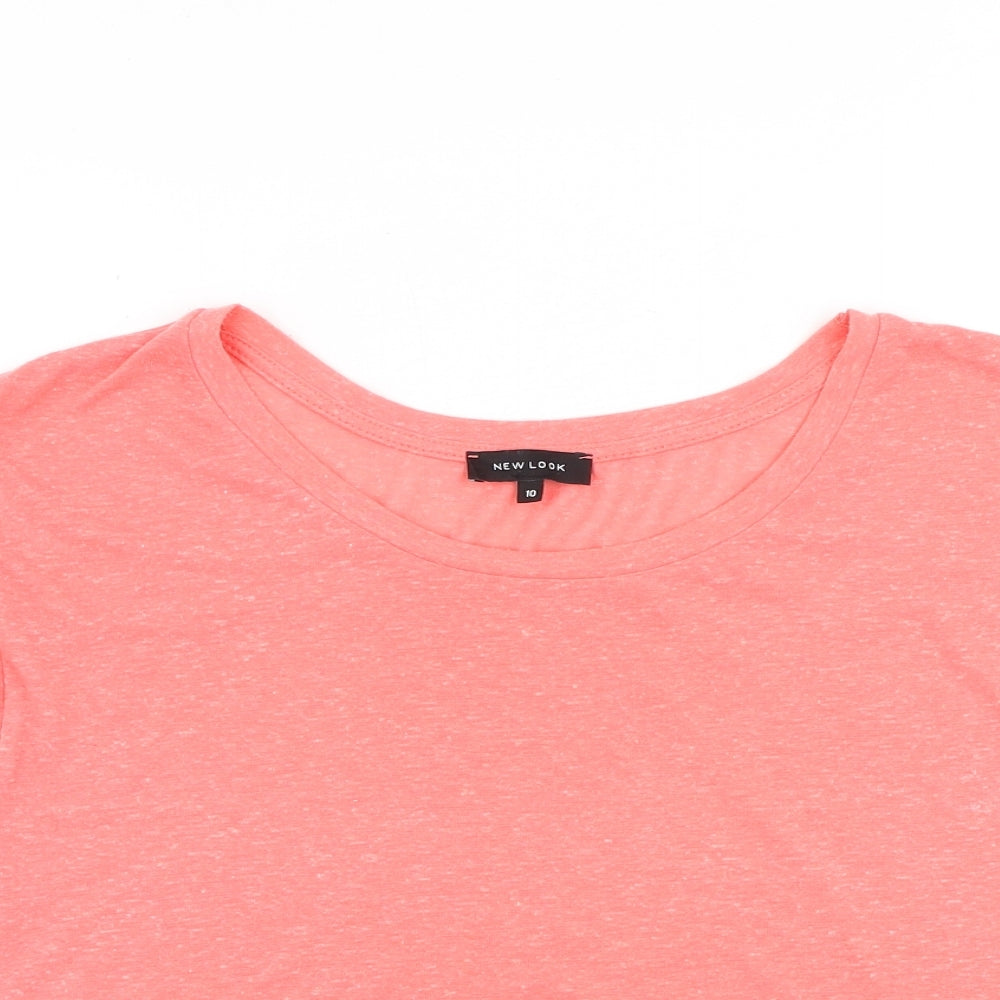 New Look Womens Pink Polyester Basic T-Shirt Size 10 Round Neck