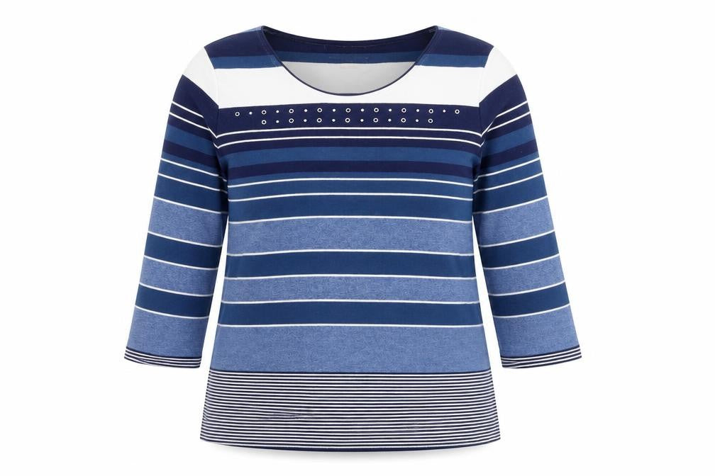 Alison Daley Womens Blue Striped Polyester Basic T-Shirt Size M Round Neck