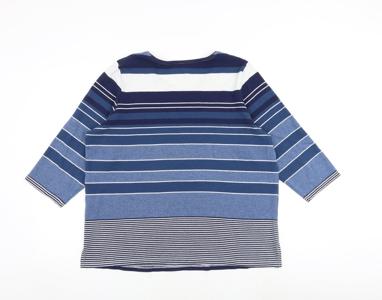 Alison Daley Womens Blue Striped Polyester Basic T-Shirt Size M Round Neck