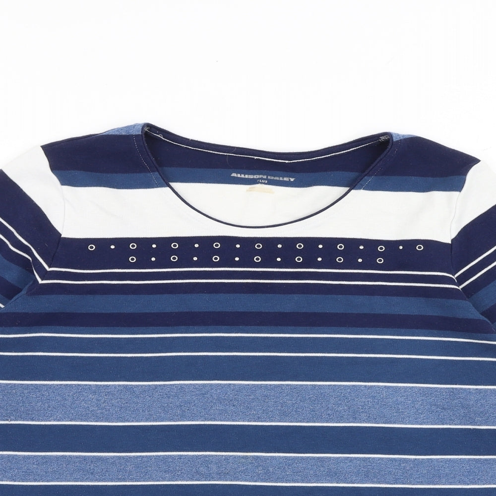 Alison Daley Womens Blue Striped Polyester Basic T-Shirt Size M Round Neck