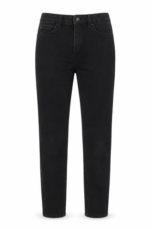 Front view of Denim & Co. women’s black cotton skinny jeans, size UK 8, 27-inch leg regular button