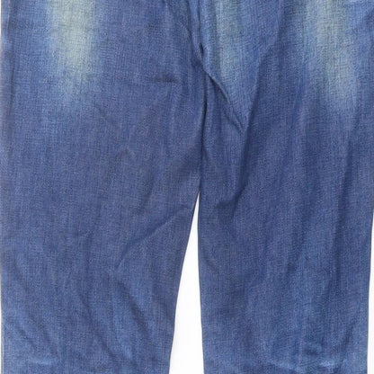 Pull&Bear Mens Blue Cotton Straight Jeans Size 32 in L32 in Regular Button