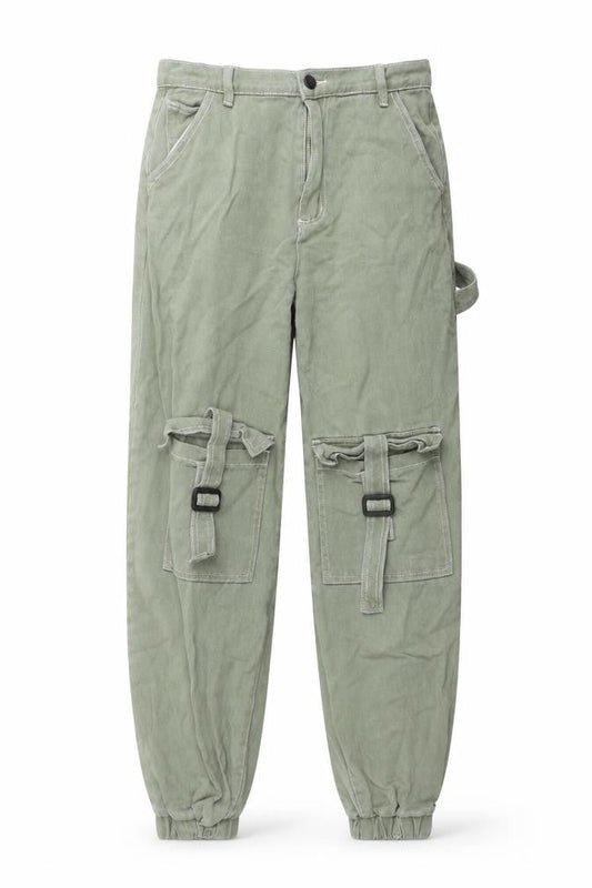 PRETTYLITTLETHING Womens Green Cotton Tapered Jeans Size 8 L32 in Regular Button