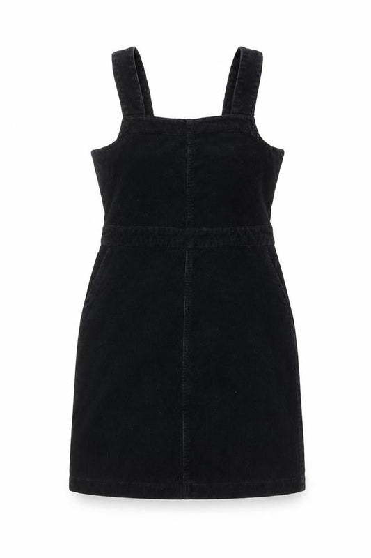 Dorothy Perkins Womens Black Cotton Pinafore/Dungaree Dress Size 8 Square Neck Zip