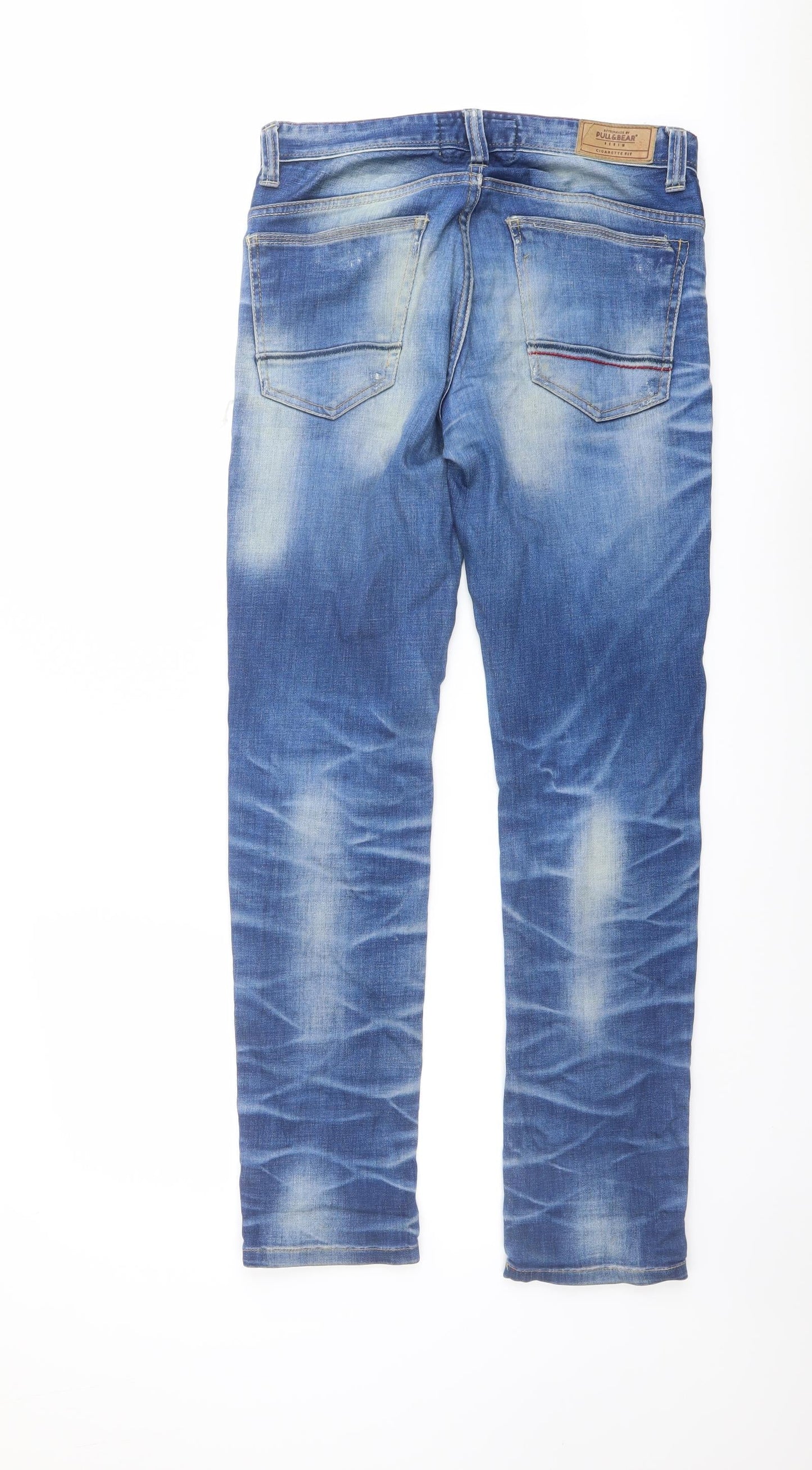 Pull&Bear Mens Blue Cotton Straight Jeans Size 30 in L31 in Regular Button