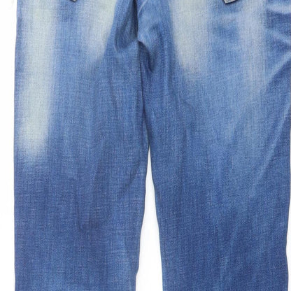 Pull&Bear Mens Blue Cotton Straight Jeans Size 30 in L31 in Regular Button