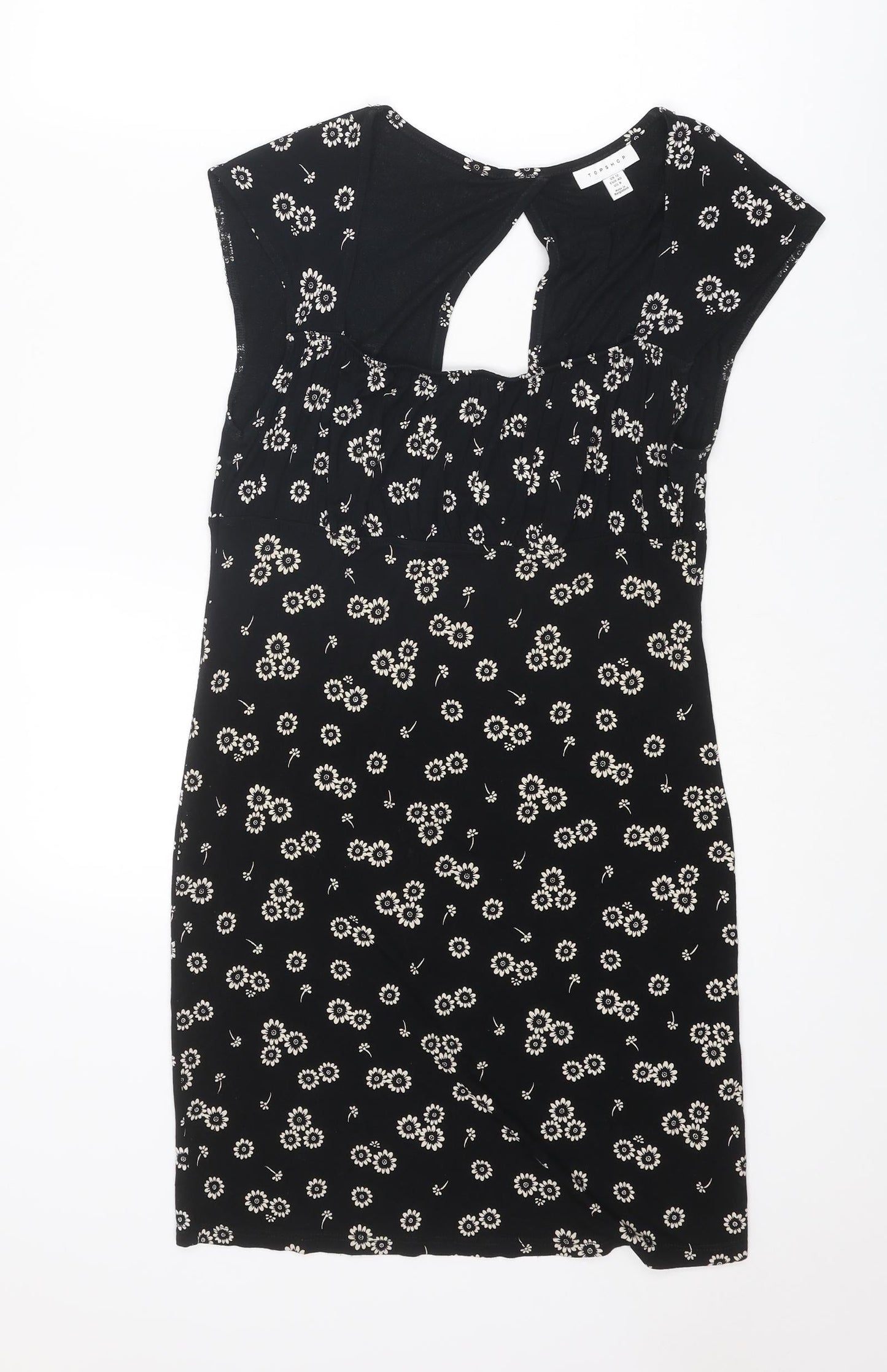 Topshop Womens Black Floral Viscose A-Line Size 12 Square Neck Pullover