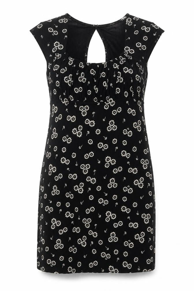Topshop Womens Black Floral Viscose A-Line Size 12 Square Neck Pullover