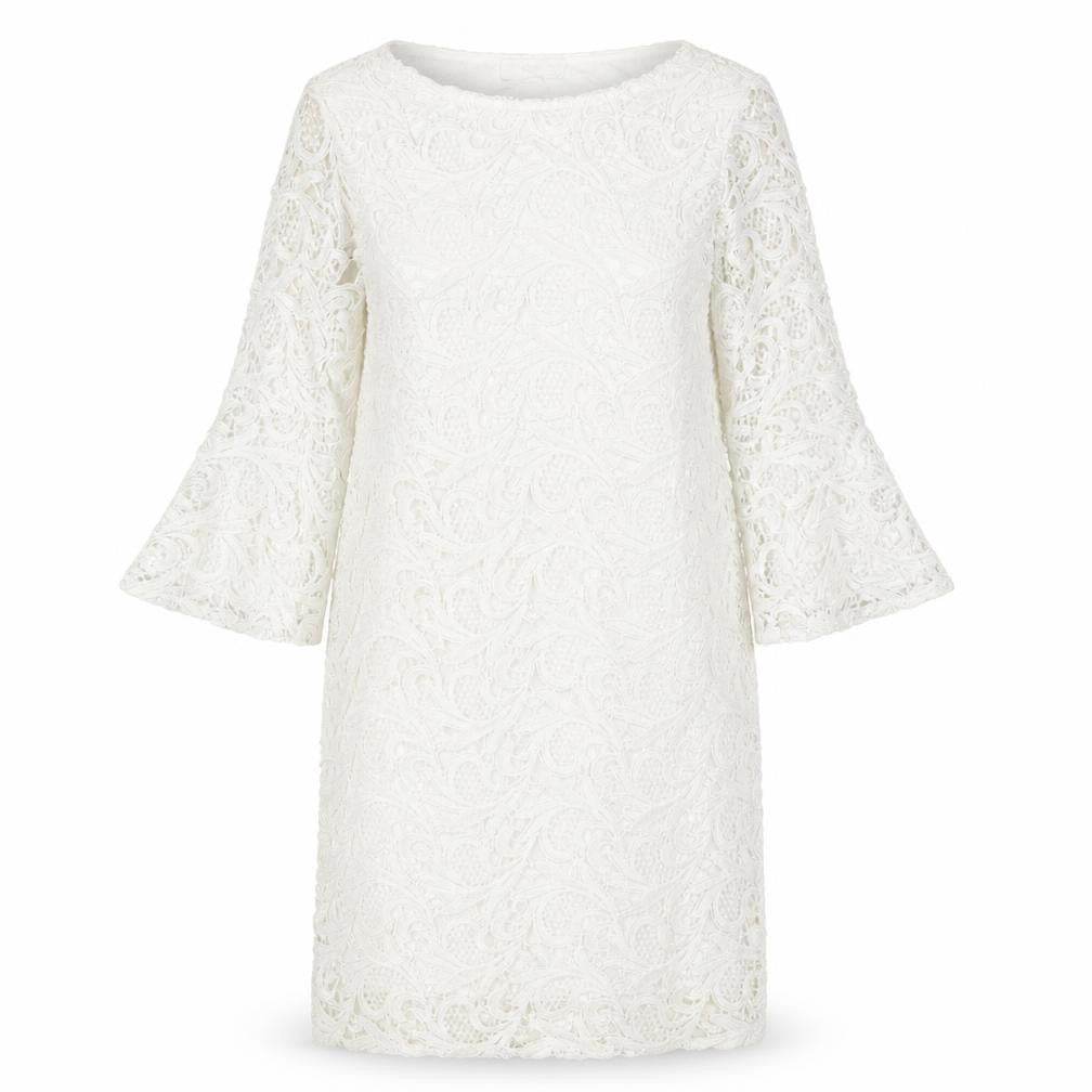 Wallis Womens White Geometric Polyester Shift Size 8 Boat Neck Pullover