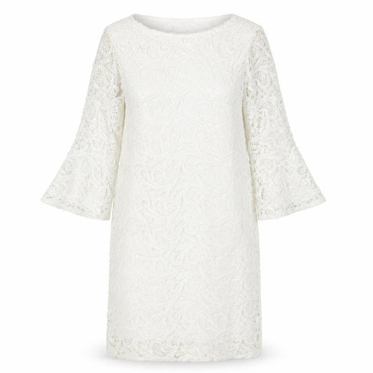 Wallis Womens White Geometric Polyester Shift Size 8 Boat Neck Pullover