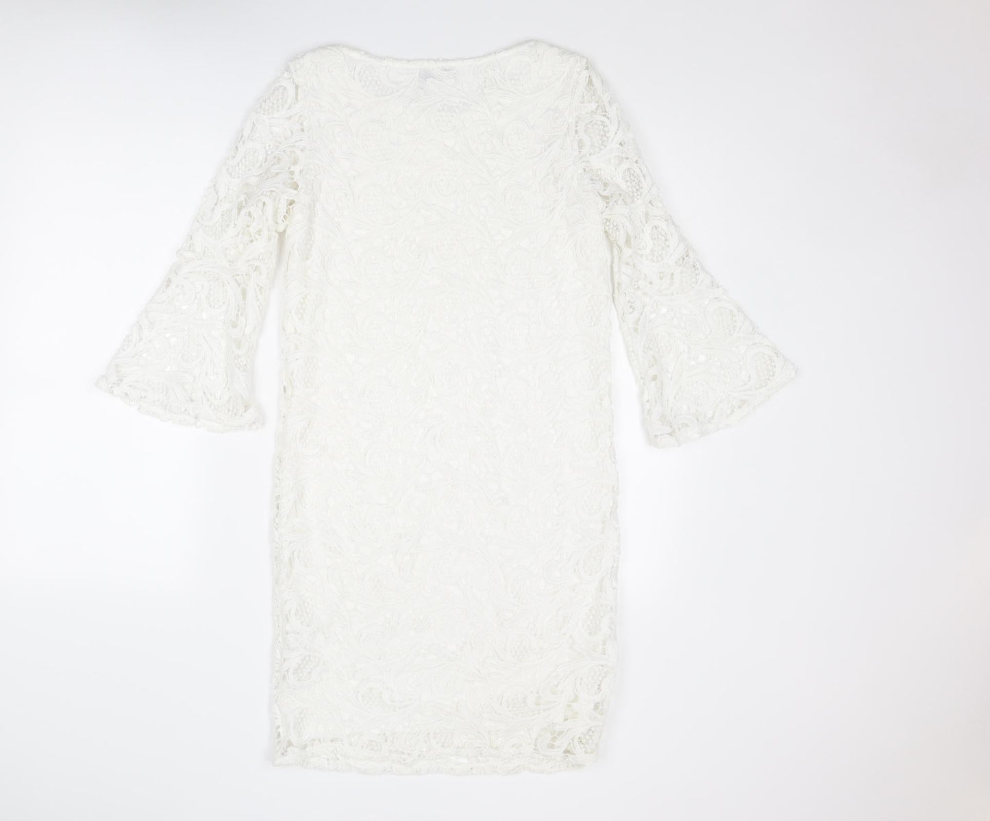Wallis Womens White Geometric Polyester Shift Size 8 Boat Neck Pullover