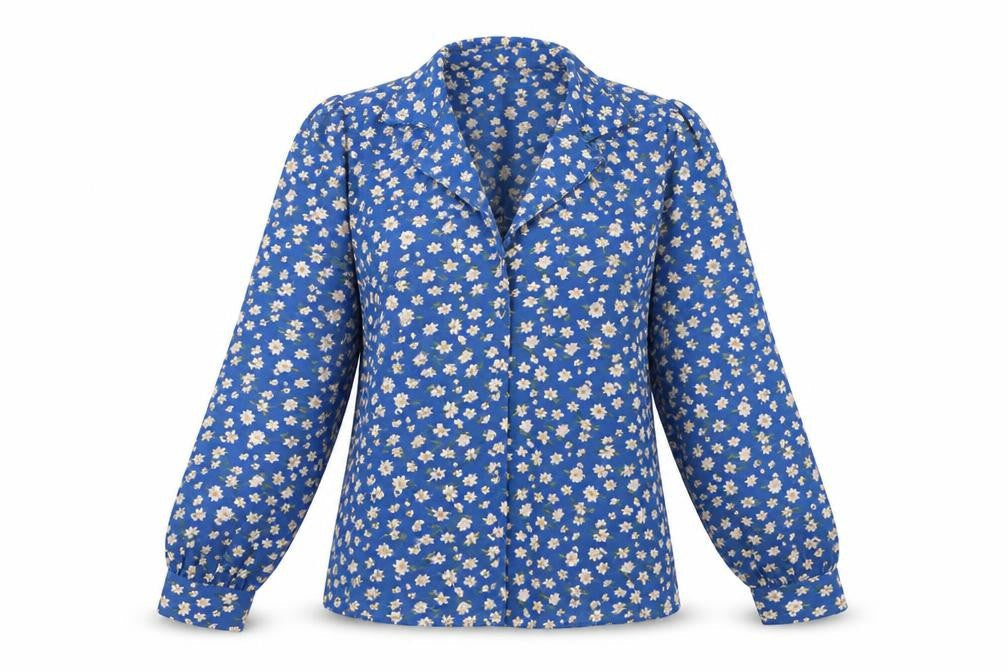 Majolica Womens Blue Floral Polyester Basic Button-Up Size S Collared