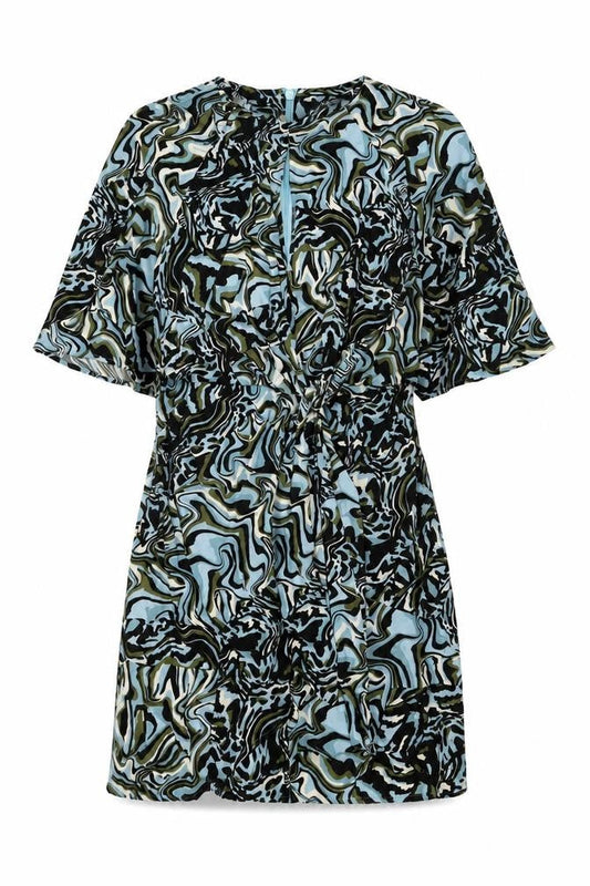 Next Womens Multicoloured Geometric Viscose A-Line Size 10 Round Neck Zip