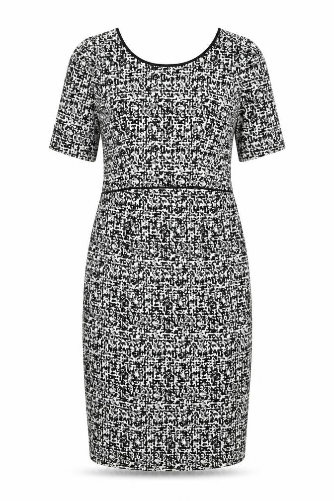 Louche Womens Black Geometric Polyester Shift Size 14 Round Neck Zip