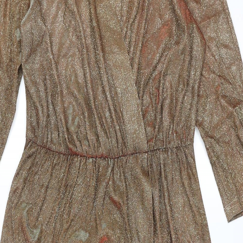 Nasty Gal Womens Gold Polyester A-Line Size 10 V-Neck Zip