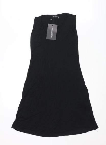 PRETTYLITTLETHING Womens Black Viscose Tank Dress Size 4 V-Neck Pullover