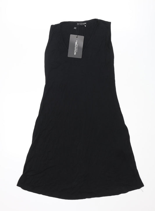 PRETTYLITTLETHING Womens Black Viscose Tank Dress Size 4 V-Neck Pullover