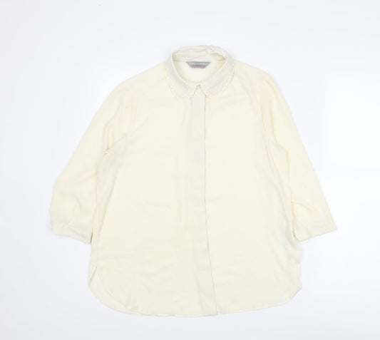 Dorothy Perkins Womens Ivory Polyester Basic Button-Up Size 10 Collared