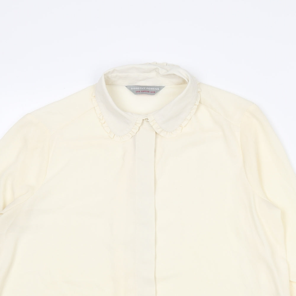 Dorothy Perkins Womens Ivory Polyester Basic Button-Up Size 10 Collared