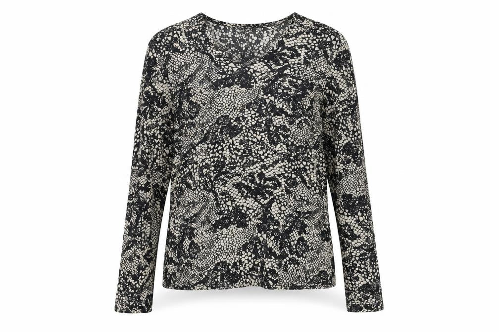 Only Womens Grey Animal Print Polyester Basic T-Shirt Size 10 V-Neck