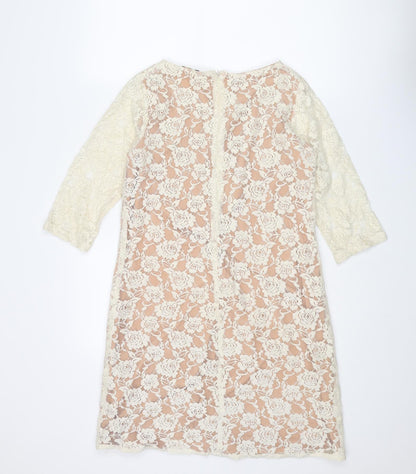 Sepia Womens Ivory Cotton Shift Size M Boat Neck Zip