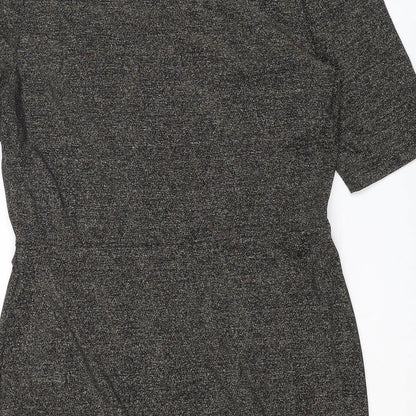 Oasis Womens Grey Polyamide Pencil Dress Size L V-Neck Pullover