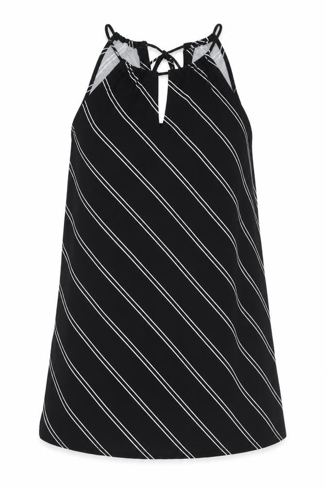 Mango Womens Black Striped Polyester Mini Size XS Round Neck Tie