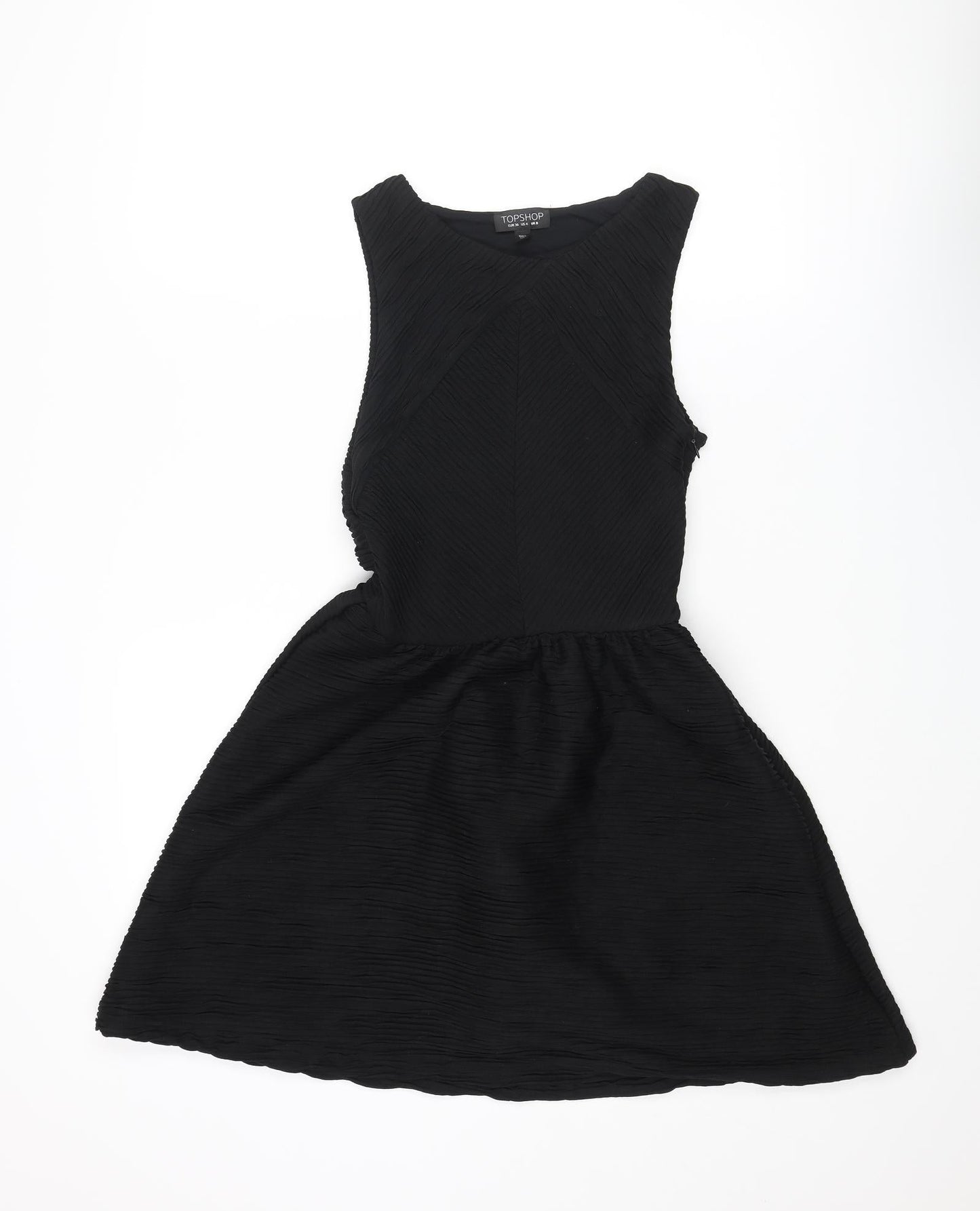 Topshop Womens Black Polyester Fit & Flare Size 8 Boat Neck Zip