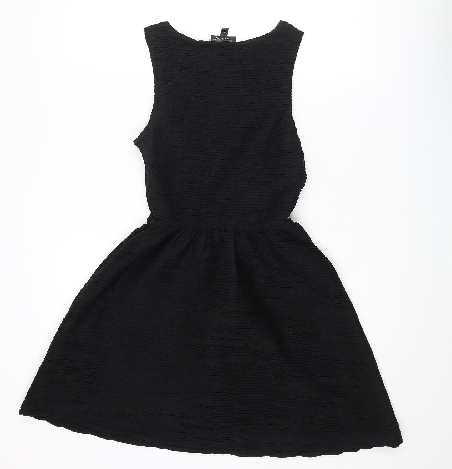 Topshop Womens Black Polyester Fit & Flare Size 8 Boat Neck Zip