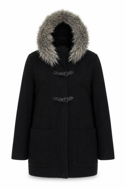 Mango Womens Black Overcoat Coat Size S Zip