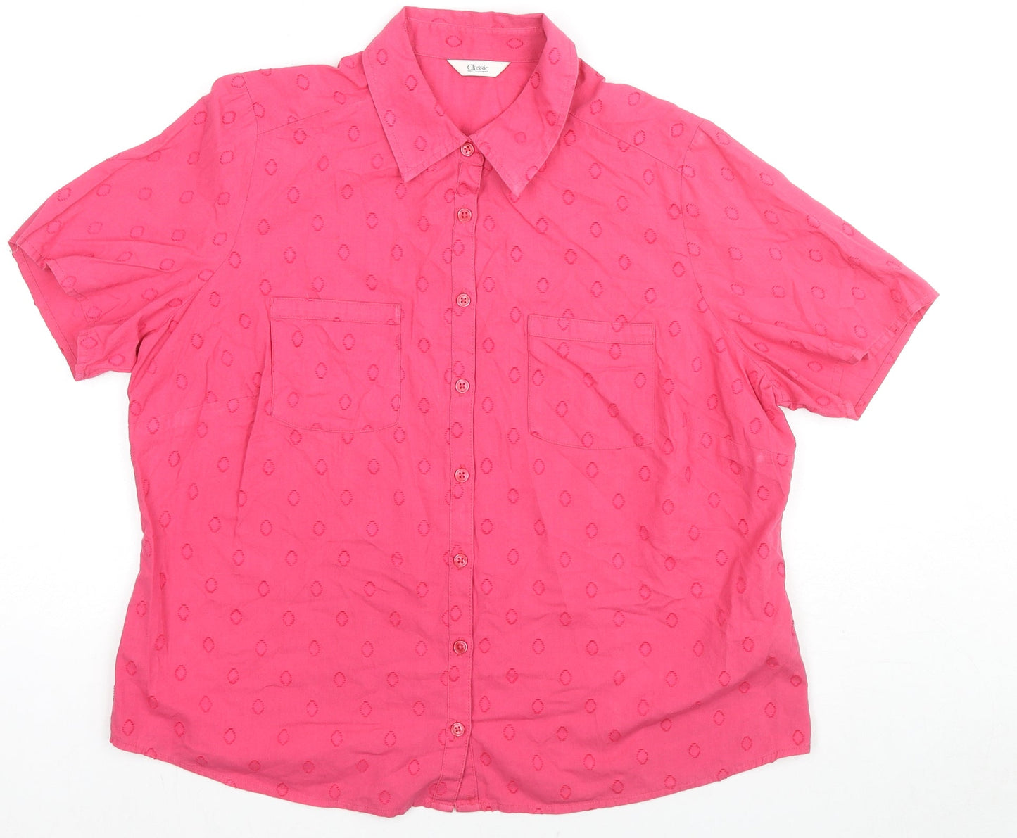 Classic Womens Pink Geometric Cotton Basic Button-Up Size 16 Collared