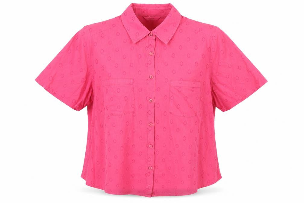 Classic Womens Pink Geometric Cotton Basic Button-Up Size 16 Collared