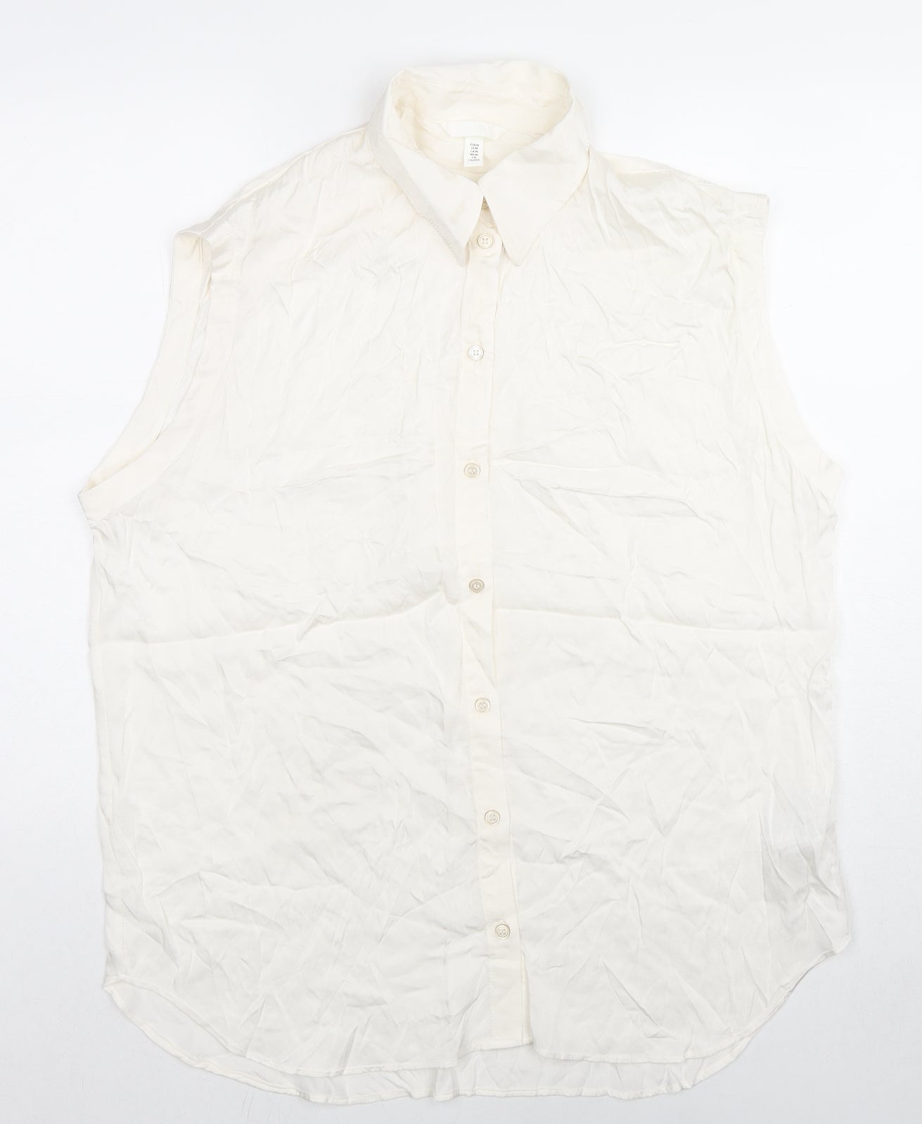 H&M Womens White Viscose Basic Button-Up Size M Collared