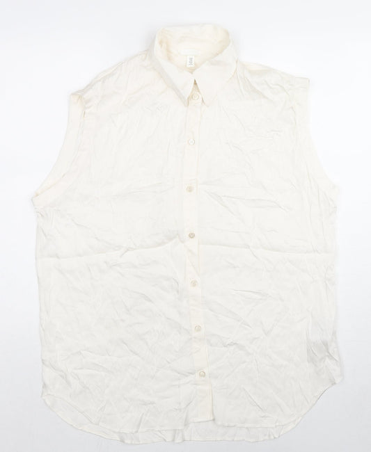H&M Womens White Viscose Basic Button-Up Size M Collared