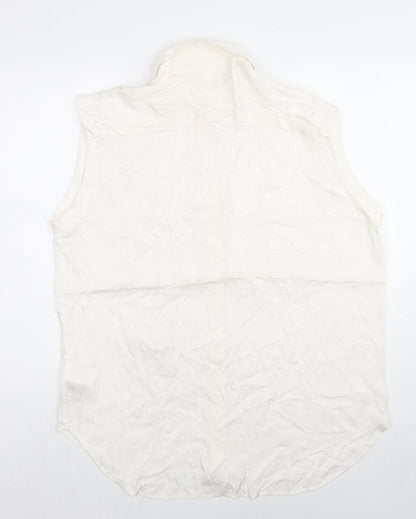 H&M Womens White Viscose Basic Button-Up Size M Collared