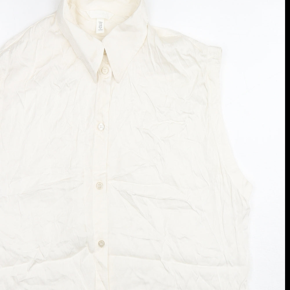 H&M Womens White Viscose Basic Button-Up Size M Collared