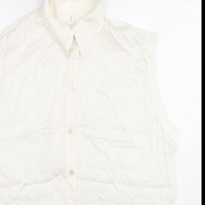 H&M Womens White Viscose Basic Button-Up Size M Collared
