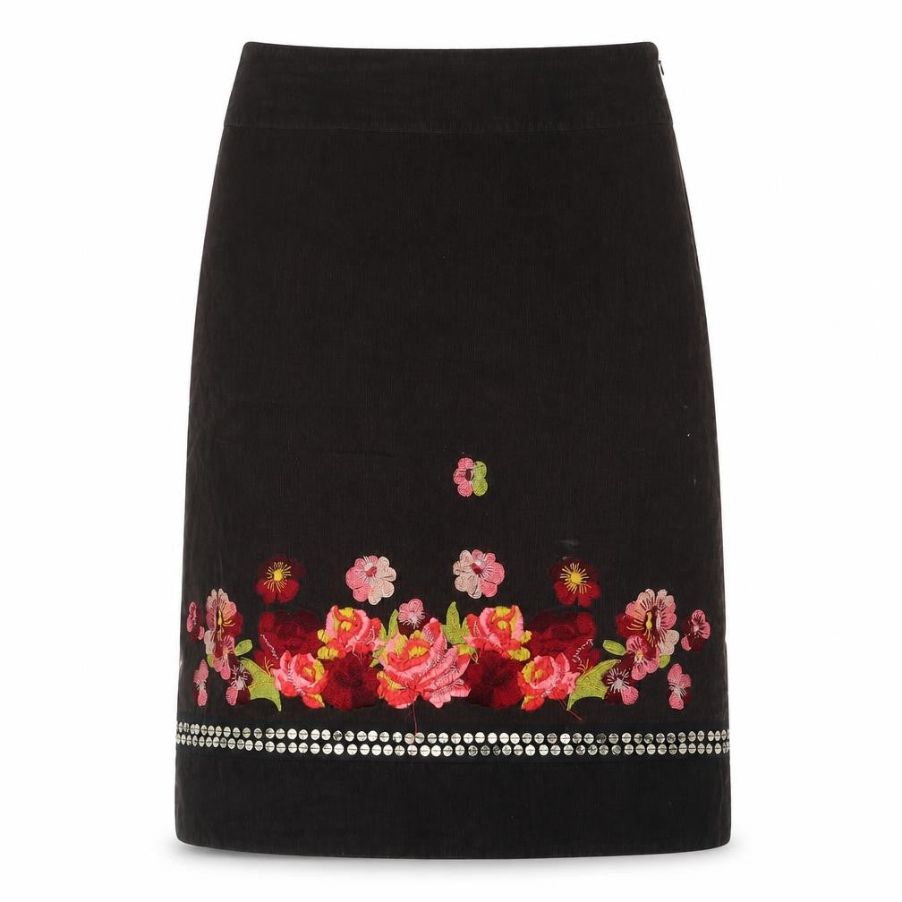 Monsoon Womens Brown Floral Cotton A-Line Skirt Size 8 Zip