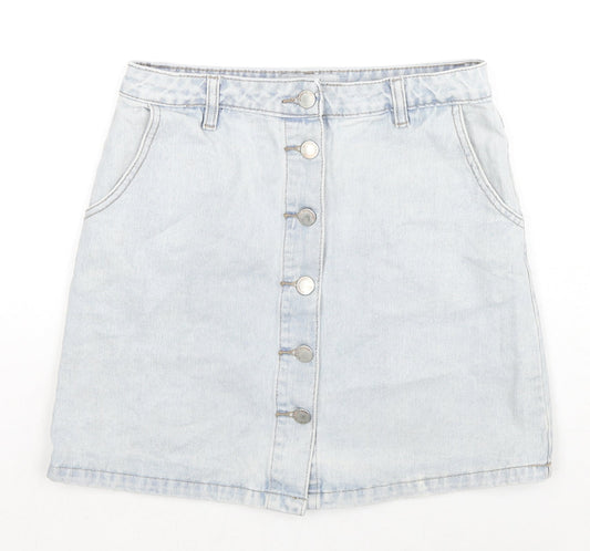 New Look Womens Blue Cotton A-Line Skirt Size 8 Zip