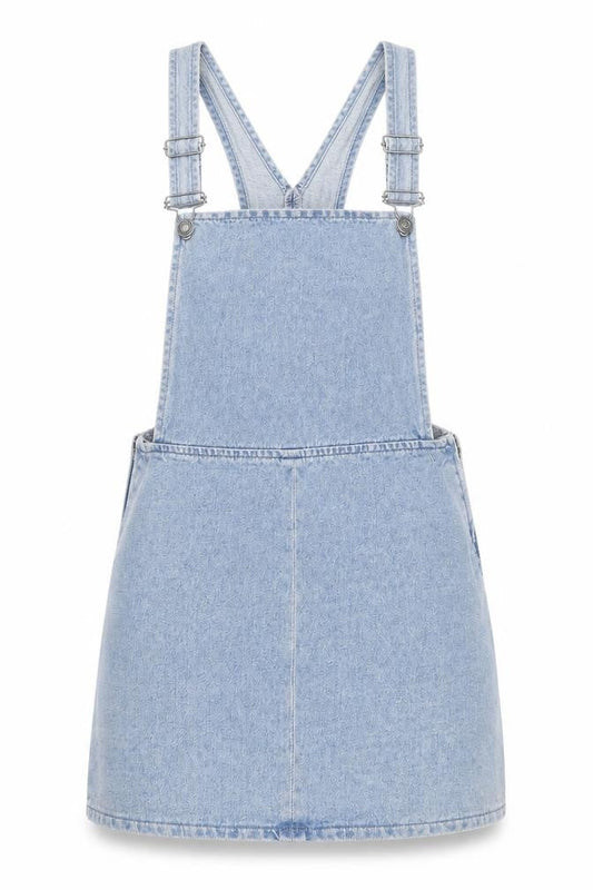 Topshop Womens Blue Cotton Pinafore/Dungaree Dress Size 8 Square Neck Zip