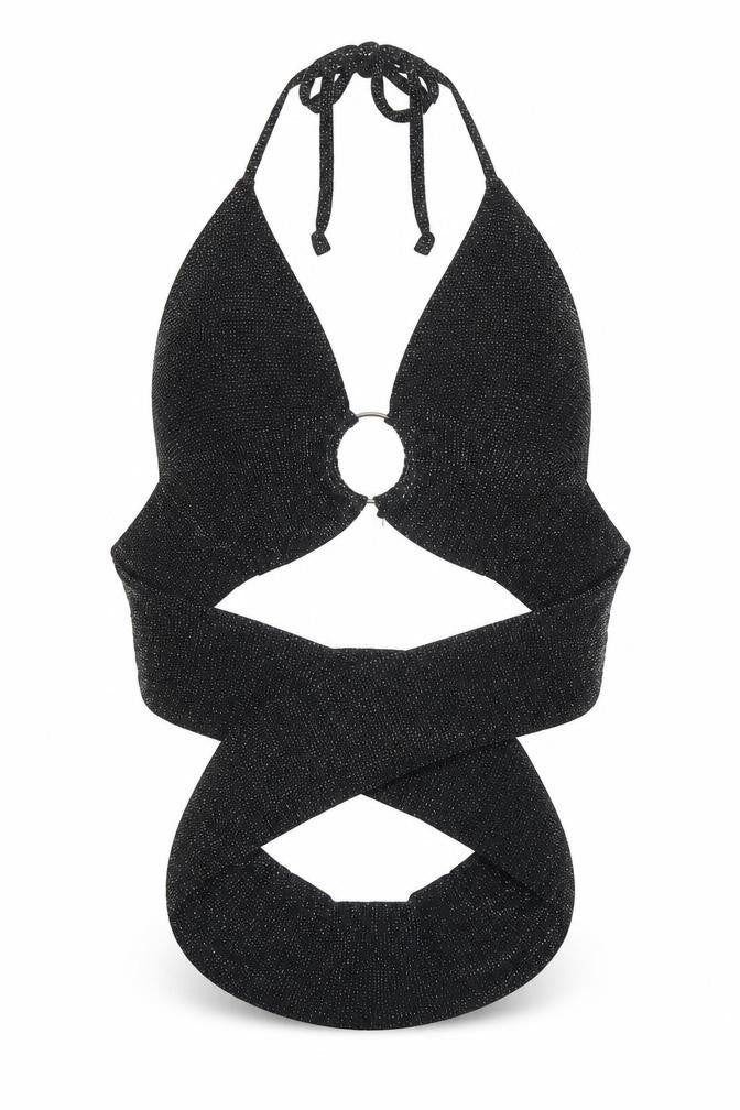 PRETTYLITTLETHING Womens Black Polyester Cropped Tank Size 8 Halter