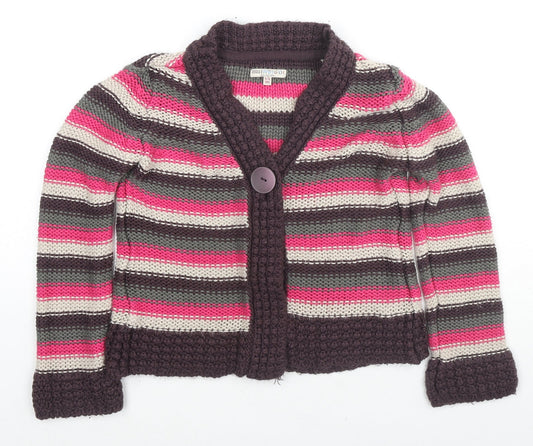 Indigo Girls Multicoloured V-Neck Striped Acrylic Cardigan Jumper Size 9-10 Years Pullover