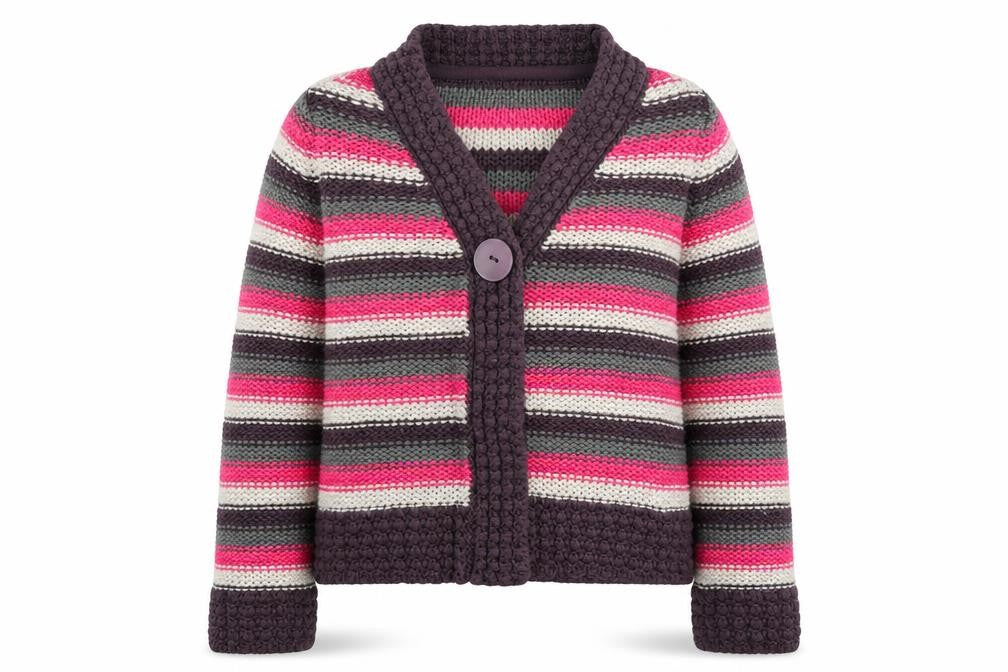 Indigo Girls Multicoloured V-Neck Striped Acrylic Cardigan Jumper Size 9-10 Years Pullover