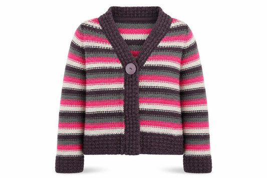 Indigo Girls Multicoloured V-Neck Striped Acrylic Cardigan Jumper Size 9-10 Years Pullover