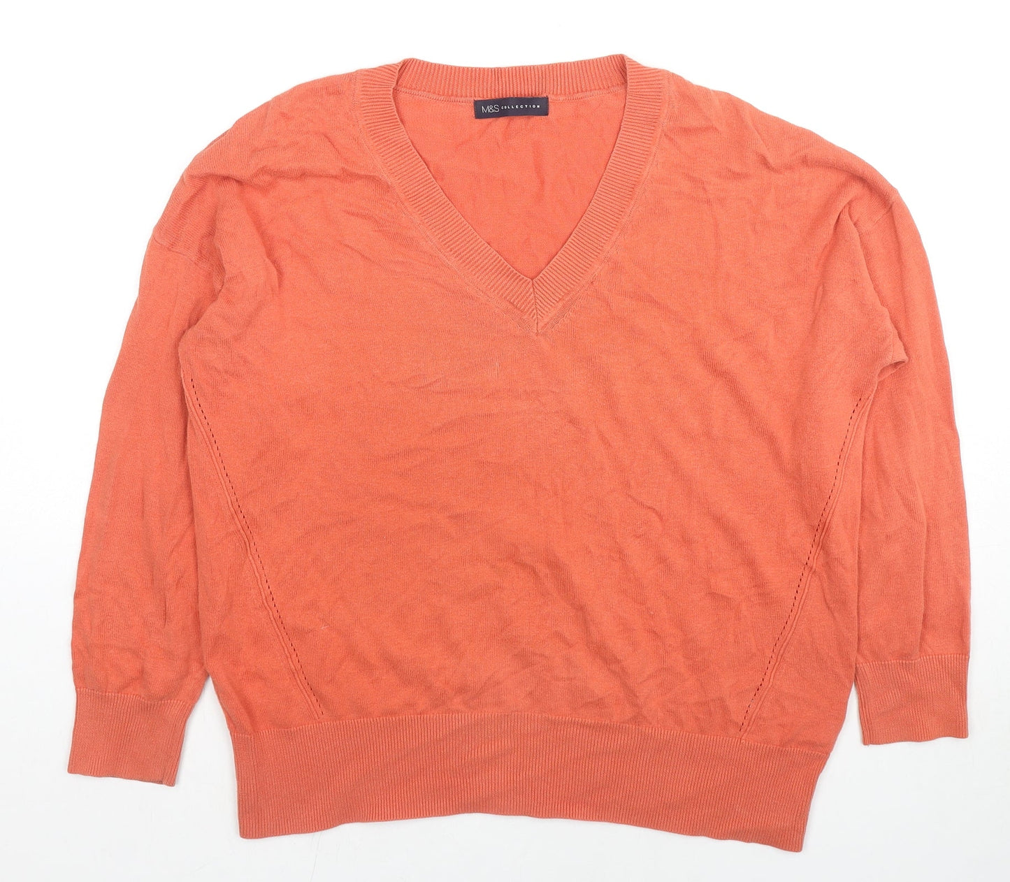 Marks and Spencer Womens Orange V-Neck Cotton Pullover Jumper Size M