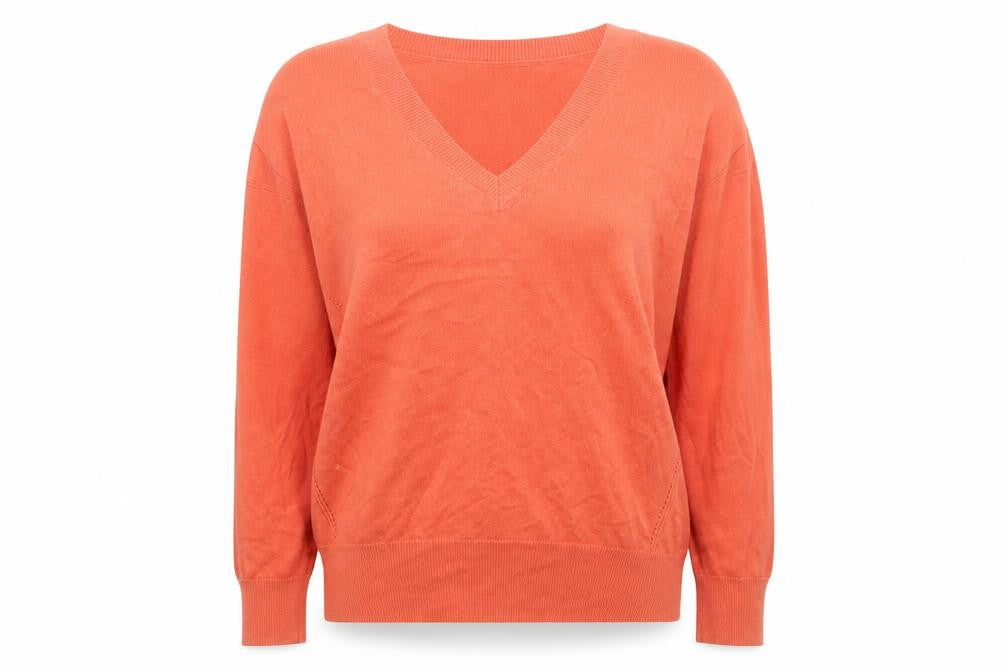 Marks & Spencer Womens Orange V-Neck Cotton Pullover Jumper Size M