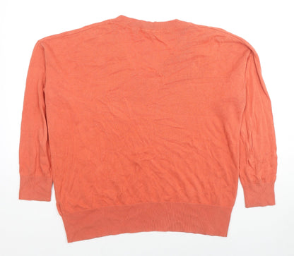 Marks & Spencer Womens Orange V-Neck Cotton Pullover Jumper Size M