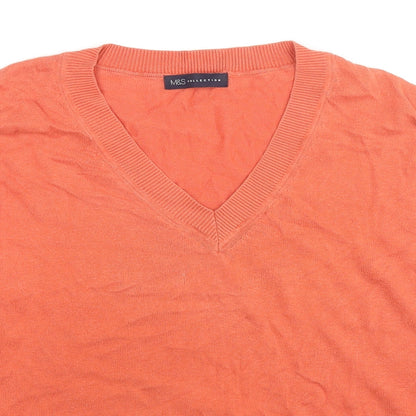 Marks & Spencer Womens Orange V-Neck Cotton Pullover Jumper Size M