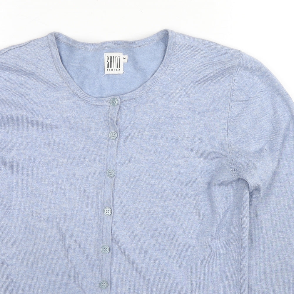 Saint Tropez Clothing Womens Blue Round Neck Viscose Cardigan Jumper Size M