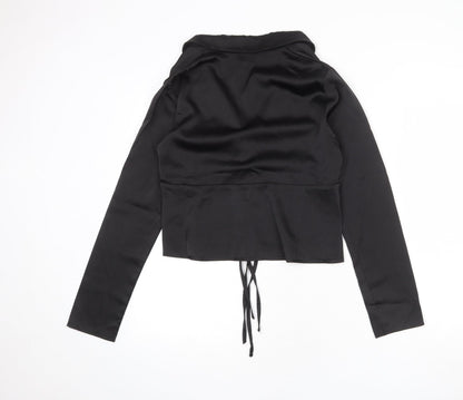 Back view of Missguided women’s black polyester basic blouse, size UK 8, collared